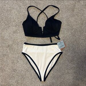 Shade & Shore black off white bikini 34D small s new